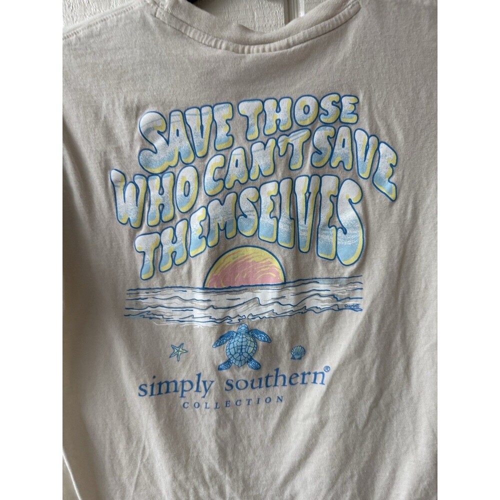 Simply Southern Girls YM Beige Turtle Graphic Print Short Sleeve Crew Neck Tee